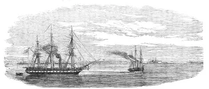 Steam-ships reconnoitring at Sveaborg, in the Gulf of Finland, 1854. Creator: Unknown