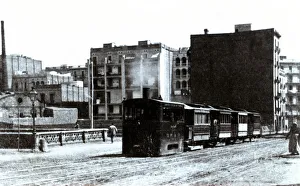 Steam Tram from Barcelona to Sarria, circulating by Balmes Street junction with Aragon Street, 1890