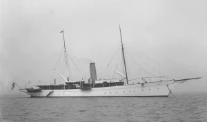 The steam yacht Agatha at anchor, 1919. Creator: Kirk & Sons of Cowes