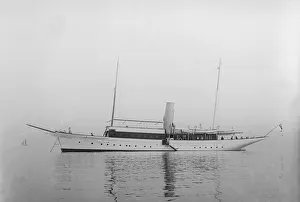 Port Broadside Prints: The steam yacht Lady Calista at anchor, 1910. Creator: Kirk & Sons of Cowes