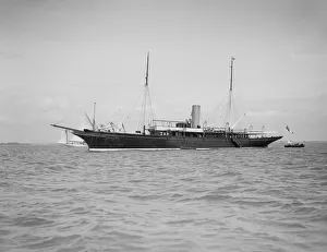 The steam yacht Maid of Honour at anchor, 1911. Creator: Kirk & Sons of Cowes