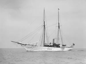 Priscilla Prints: The steam yacht Priscilla under way, 1913. Creator: Kirk & Sons of Cowes
