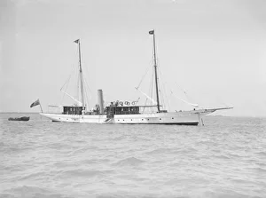 The steam yacht Queen Mab at anchor, 1911. Creator: Kirk & Sons of Cowes