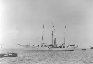 The steam yacht Sea Fay at anchor, 1921. Creator: Kirk & Sons of Cowes The steam yacht Sea Fay at anchor, 1921. Creator: Kirk & Sons of Cowes