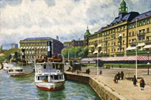 Steamboat Prints: Steamboat at the quay by the Grand Hotel, Stockholm, c1928. Creator: Unknown