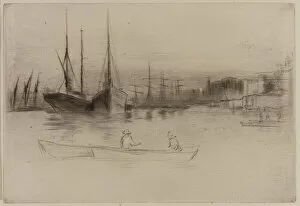 Tower Of London Collection: Steamboats off the Tower, 1875. Creator: James Abbott McNeill Whistler
