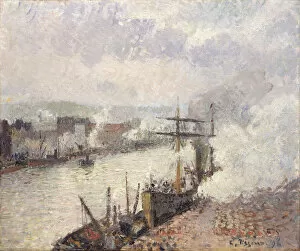 Cloudy Gallery: Steamboats in the Port of Rouen, 1896. Creator: Camille Pissarro