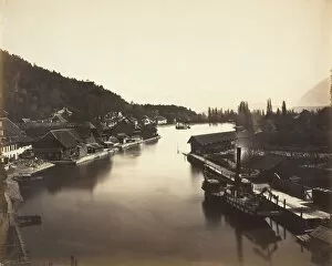 Steamship Gallery: Steamer in Lake Thun, Switzerland, c. 1860. Creator: Adolphe Braun