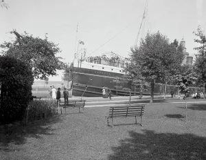 Sault Ste Marie Prints: Steamer locking through, Saulte [sic] Ste
