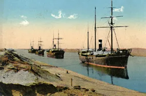 Freighter Prints: Steamers passing through the Suez Canal, Egypt, 20th century