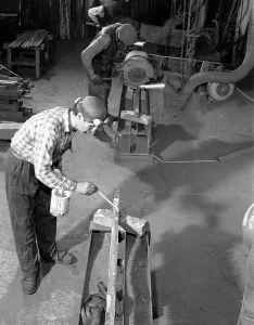 Steelworker Prints: Steel bars being cut to size at J Beardshaw & Sons, Sheffield, South Yorkshire, 1963
