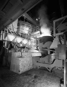 Molten Prints: Steel pour from an electric arc furnace