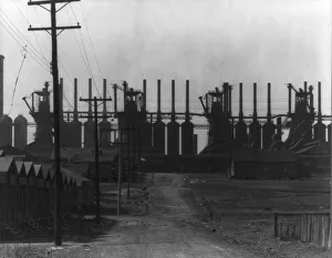 Steel Mill Prints: Steelmill and workers houses, Birmingham, Alabama, 1936. Creator: Walker Evans