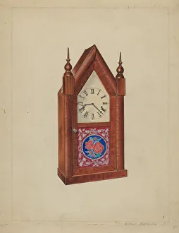 Clock Face Prints: Steeple Clock, c. 1937. Creator: Arthur Matthews