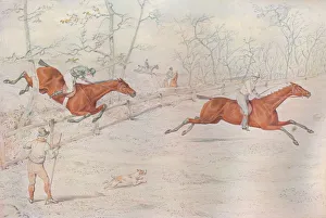 A Steeplechase: Covering a strong bullock fence. Down for a hundred!, 1927. Artist: Henry Thomas Alken