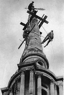 All Saints Church Gallery: Steeplejacks on the spire of All Saints Church, Poplar, London, 1926-1927