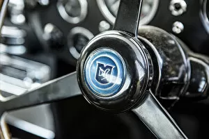 Logo Gallery: Steering wheel boss of a 1965 Aston Martin DB5. Creator: Unknown
