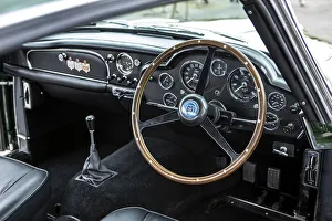 Sports Car Prints: Steering wheel and dashboard of a 1961 Aston Martin DB4 GT previously owned by Donald