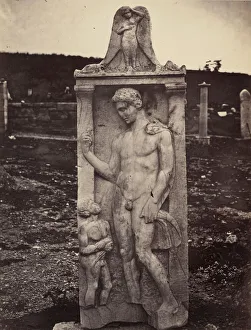 Stele Prints: Stele from the Kerameikos Cemetery, Athens, early 1880s. Creator: William James Stillman