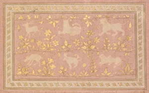 Early 18th Century Prints: Stenciled Scenes of Lion and Gazelle, c. 1710. Creator: Unknown