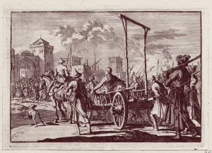 Luyken Collection: Stenka Razin before the Execution in Moscow, 1698. Artist: Luyken, Jan (Johannes) (1649-1712)