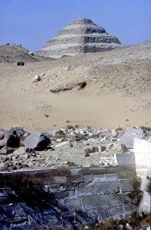 Step Pyramid of King Djoser (Zozer) behind ruins of temple, Saqqara, Egypt, c2600 BC Step Pyramid of King Djoser (Zozer) behind ruins of temple, Saqqara, Egypt, c2600 BC