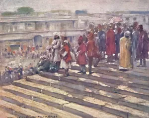 Durbar Prints: On the Steps of the Jumma Masjid, 1903. Artist: Mortimer L Menpes
