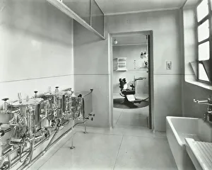 Dentist Prints: Sterilizing and dental theatre, Saint Ebbas Hospital, Surrey, 1938