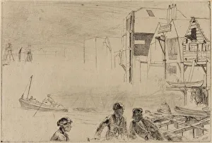 Whistler J Mcneill Prints: Stevens Boat Yard, 1859. Creator: James Abbott McNeill Whistler