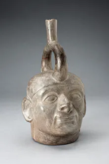 Mochica Prints: Stirrup Spout Portrait Vessel of a Ruler, 100 B. C. / A. D. 500. Creator: Unknown