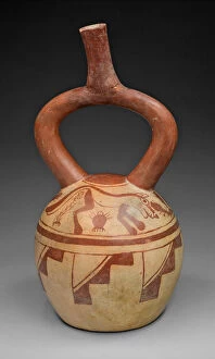 Cactus Gallery: Stirrup Spout Vessel with Cat and Cactus Motifs, 100 B.C. / A.D. 500. Creator: Unknown