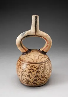 Mochica Prints: Stirrup Spout Vessel with Circular Motifs, 100 B. C. / A. D. 500. Creator: Unknown