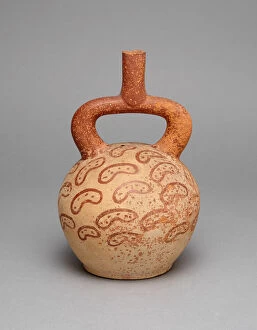 Andean Gallery: Stirrup Spout Vessel Depicting Diagonal Rows of Peanuts, A.D. 250 / 500. Creator: Unknown