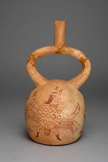 Crab Prints: Stirrup Spout Vessel Depicting a Figure Costumed as a Crab, 100 B. C. / A. D. 500