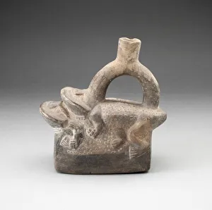 On Top Of Prints: Stirrup Spout Vessel Depicting Frogs Mating, A. D. 1100 / 1470. Creator: Unknown