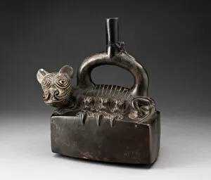 Family Life Gallery: Stirrup-Spout Vessel Depicting a Puma with Suckling Cubs, A.D. 1100 / 1470
