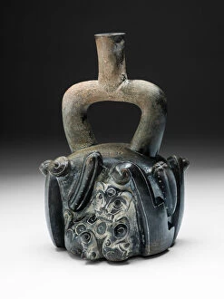Cactus Gallery: Stirrup-Spout Vessel with Feline and Cactus, 900 / 200 B.C. Creator: Unknown