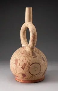 Stirrup Spout Vessel with Fineline Bean Warrior and Weapons Motif, 100 B. C. / A. D. 500