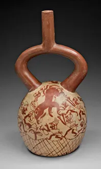 Stirrup Spout Vessel with Fineline Deer Hunt Motif, 100 B.C./A.D. 500. Creator: Unknown Stirrup Spout Vessel with Fineline Deer Hunt Motif, 100 B.C./A.D. 500. Creator: Unknown
