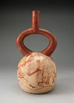Stirrup Spout Vessel with Fineline Deer Hunt Motifs, 100 B.C./A.D. 500. Creator: Unknown Stirrup Spout Vessel with Fineline Deer Hunt Motifs, 100 B.C./A.D. 500. Creator: Unknown