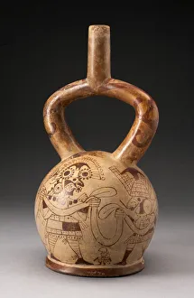 Stirrup Spout Vessel with Fineline Warriors Holding Ribbon Motif, 100 B. C. / A. D. 500