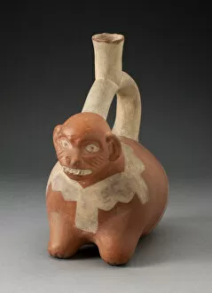 Andean Gallery: Stirrup Spout Vessel in the Form of a Crouching Animal, Possibly a Monkey, 100 B.C. / A.D