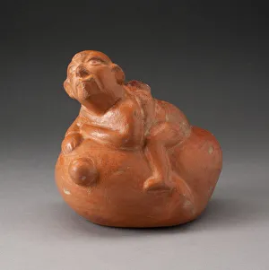 On Top Of Prints: Stirrup Spout Vessel in Form of a Man Sitting atop a Vegetable, 100 B. C. / A. D. 500