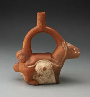 Andean Gallery: Stirrup Spout Vessel in the Form of a Woman Laying on the Back of a Llama, 100 B.C. / A.D