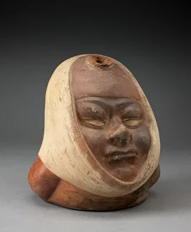 Stirrup Spout Vessel with Missing Handle in the Form of a Head Wraped in Textile, 100 B.C Stirrup Spout Vessel with Missing Handle in the Form of a Head Wraped in Textile, 100 B.C