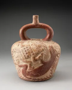 Stirrup Spout Vessel with Raised Deer Hunt Motifs, 100 B. C. / A. D. 500. Creator: Unknown