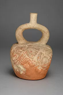 Andean Gallery: Stirrup Spout Vessel with Relief Depicting a Figure and Crab in Battle, 100 B.C. / A.D. 500