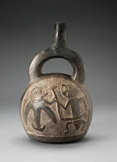 Stirrup Spout Prints: Stirrup Spout Vessel with Relief Depicting a Mythic Hunting Scene, A. D. 1200 / 1450