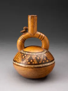 Stirrup Spout Prints: Stirrup Spout Vessel with Textile-like Pattern on Shoulder, A. D. 1200 / 1470