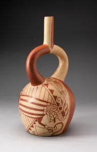 Andean Gallery: Stirrup Vessel Depicting Anthropomorphic Fish, with Overpainting, 100 B.C. / A.D. 500